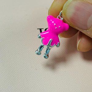TOUS Charm Silver Teddy Bear Pendant with Pink color enamel for Necklace
